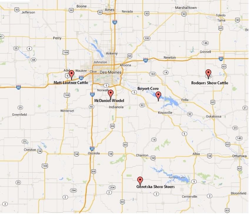 map of central iowa Central Iowa Cattle Locations Map Courtesy Of Alan Mcdaniel Matt Lautner Cattle map of central iowa